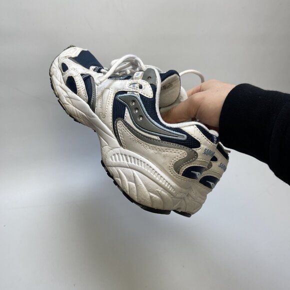 Y2K VTG Saucony Chunky Dad Sneakers Running Shoes Retro White / Blue Wom 8 Read - Picture 16 of 16